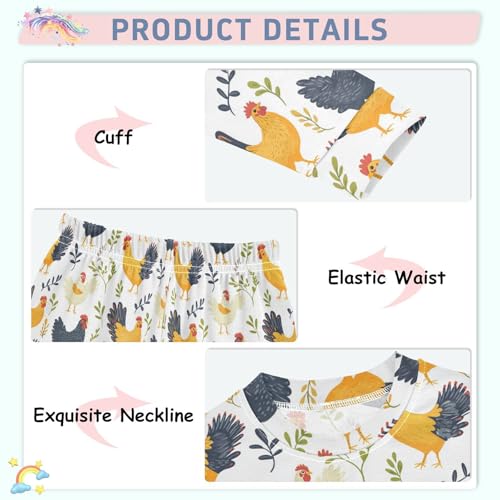 Pajama Sets Long Sleeve Chicken Pattern with Plants Soft Comfy Sleepwear 2 Piece PJS 3-8T4