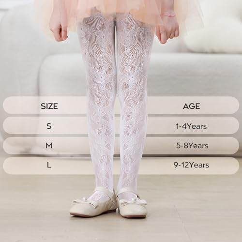 Image of Zando Girls Lace Tights Heart Butterfly Rose Patterned Fishnet Stockings for Toddler Girl Hollow Pantyhose 1T-12 Years