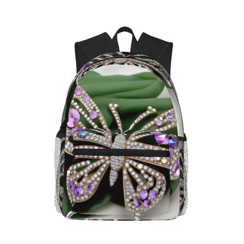 NUYFVG Mochila casual retro colorida con estampado de mariposas y flores con diamantes de imitación, mochila casual para mujer, mochila de viaje, impermeable, mochila de gimnasio para hombres