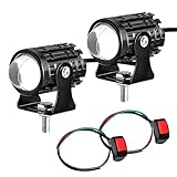 Fkewp 2 PCS Motorcycle LED Driving Fog Lights, 12W 12-80V White/Amber Motorcycle Spotlights with 2 ON-ON-OFF Switches, Waterproof Auxiliary Headlight for Cars Trucks Motorcycles