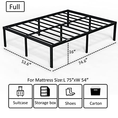 Emoda Full Size Bed Frame 16 Inch Heavy Duty Metal Platform Beds No Box Spring Needed With Sturdy Steel Slats Mattress Foundation, Easy Assembly, Noise Free, Black #TOP2