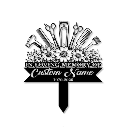 Personalized Hairstylist Grave Marker – Custom Hairstylist Name Tribute, Beauty Tools Design, Garden Decor