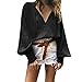 Produktbild TWIFER Bluse Damen Lose beiläufige Frauen-Reine Farben V Ausschnitt-Lange Hülsen-Hemd-Herbst Shirt (S,a-Schwarz)