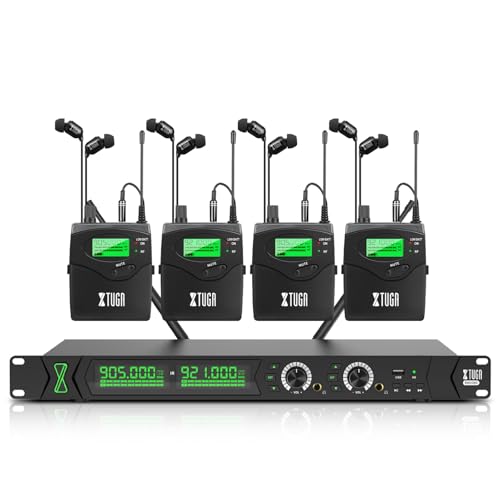XTUGA RW2090 in Ear Monitor System, Wireless IEM System w/ 4 Bodypacks, Mono 2 * 100 Frequencies,...