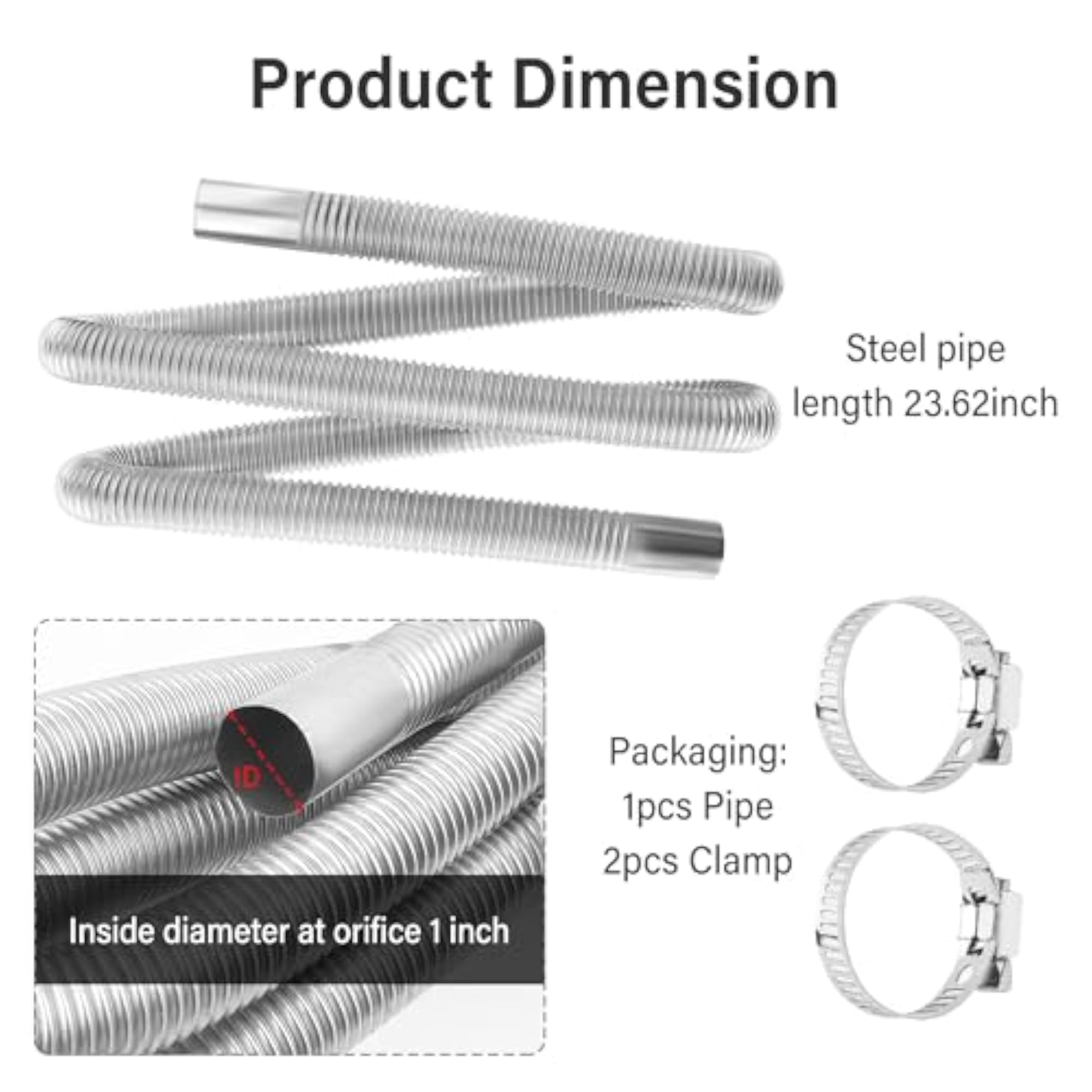 Flexible Exhaust Hose Kit for Diesel Heaters, 23.6"