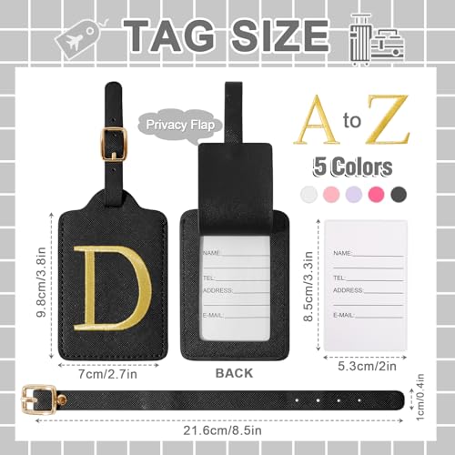 Personalized Initial Luggage Tags for Suitcase TSA Approved, Black Leather Cute Luggage Tag with Privacy Cover Name Card, Embroidered Custom Luggage Tags Travel Backpack Tags Gifts for Women Kids(D)2