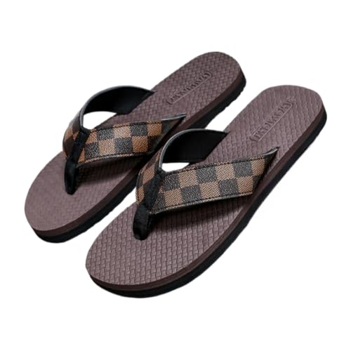 Checkered Sandals for Men Slip On Beach Flip Flops Platform Water Thong Waterproof House Slippers Open Toes Breathable Lightweight Summer Pool Party Vacation Comfort Wear Shoes Non-slip Cloud Sole