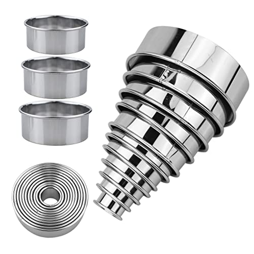 11 Pcs Pastry Cutters Round, Round Cookie Cutter Set Biscuit Cutters/Ring Scone Cutter, Stainless Steel Metal Circle Cookie Cutter for Pastry, Donut, Fondant, Baking, DIY Cake