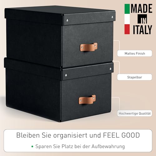 Leitz Puro Aufbewahrungsbox mit Deckel, Medium, 2er-Set, Box 17 L, stapelbar, Organizer-Box für Regale und Schränke, FSC-Karton, für Büro und Home Office, 26 x 35 x 20 cm, Schwarz, 61490095