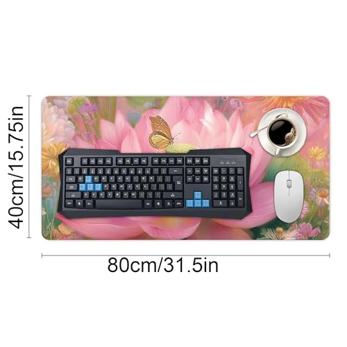 Image of Ethnic Lotus Flower Extended Gaming Mouse Pad, with Stitched Edges Large Mouse Pad Desk Protector, Rubber Base Mousepad Keyboard Mouses Mat for Work Game Office Home- 32 inch X 16 inch Inch