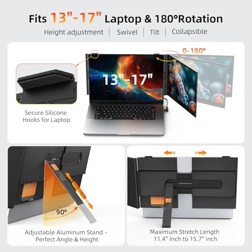 Image of 14 inch Dual Laptop Screen Extender - Upgraded Ultra Thin Portable Monitor for Laptop, FHD 1080P Lightweight Travel Display for 13-17.3 inch Laptop, Plug & Play USB-C /HDMI, Extended Screen for Mac /Windows