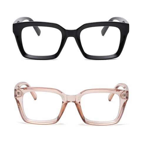 Image of Classic Clear Lens Glasses for Women Men Thick Square Frame Eyewear Non Prescription Eyeglasses 2 Pack