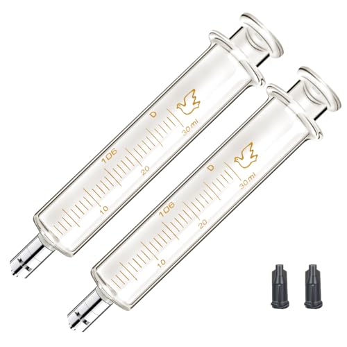 Gufastoe 2 Pack Glass Syringes with Caps 30ml for Laboratory
