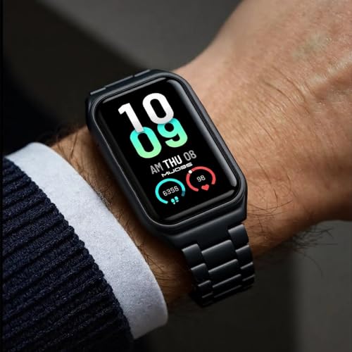 XINGMALY Metal Bands Compatible with Amazfit Band 7 Metal Replacement Strap Wristband Watch (Black)