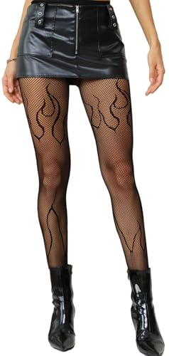 Flame Tights, Sexy High Waist Fishnet Tights - Premium Stretchy Fishnet Stockings, Trendy and Comfortable Halloween