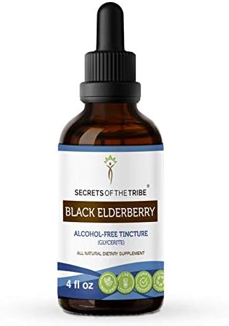 Secrets of the Tribe Black Elderberry Alcohol-Free Tincture (Glycerite) 680 mg Black Elderberry (Sambucus Nigra) Dried Berry (4 Fl Oz) Immune Support Supplement