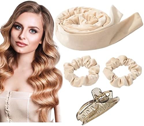 Heatless Hair Curler No Heat Curling Rod Headband Set for Long Hair Velour Curling Ribbon with Hair Clips Soft Sleep in Overnight Curlers for Women Girls