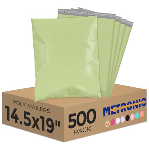 Image of Metronic Poly Mailers 14.5X19 500Pack, Strong Adhesive Shipping Envelopes for Clothing, Waterproof Shipping Bags for Small Businesses, Flexible Mailers Poly Bags Packaging Bags,Avocado Green