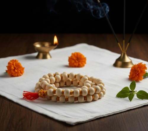 Image of Original Tulsi Japa Mala from Vrindavan Dham | 108+1 Pure Tulsi Wood Beads (22 Inch /7MM Beads) for Meditation & Chanting | ISKCON Style Hindu Spiritual Rosary for Men & Women | Bhakti & Pooja Mala