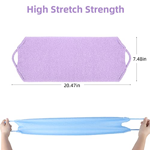 Image of Back Scrubber for Shower, WOVTE 2 Pack Stretchable Nylon Exfoliating Washcloth Towel Back Washer with Handles Two Sides Exfoliating Body Scrubber for Men Women Shower Deep Clean Skin Massages