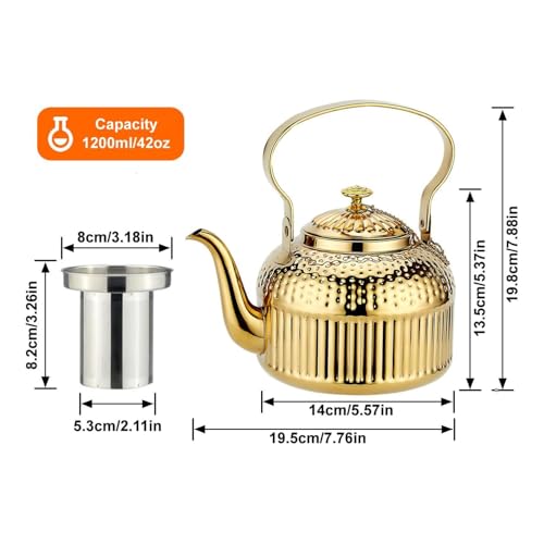 SANQIAHOME 1200 ml Roestvrijstalen Theepot met Infuser Goud - Afbeelding 6