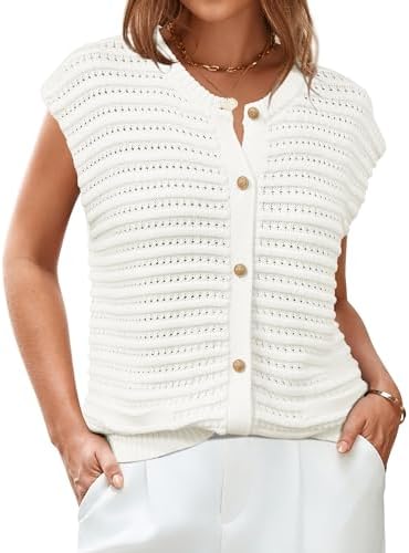 Arach&Cloz Women Cap Sleeve Sweater Vest 2025 Summer Crochet Butt...