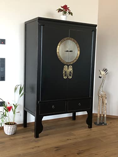 OPIUM OUTLET Orientalischer Hochzeitsschrank, Asia Kommode, Schrank aus China, beige-grau, Antik-Stil, Shabby, Landhaus-Stil