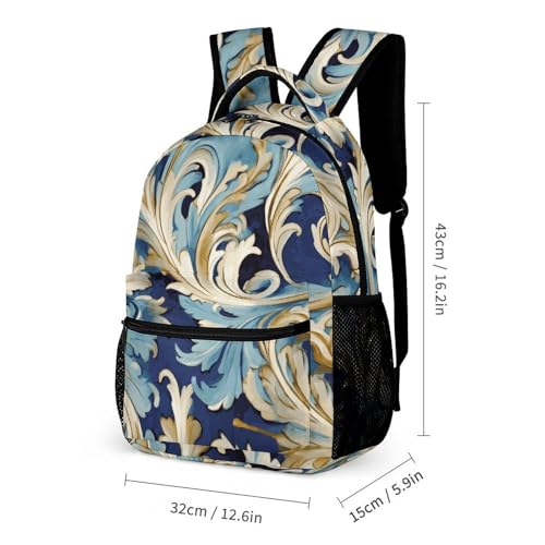 Elegant Blue Gold Florentine Backpack Set Lightweight Bag Lunch Box Pencil Bags for Women Men Bookbags 3 in 12