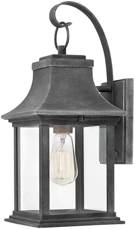 Hinkley Adair Single Light Outdoor Wall Mount Lantern, Rustic Farmhouse Style, Aluminum, Heritage, Aged Zinc w/Clear Glass