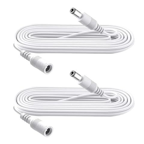 2-pak 2 m DC Power przedłużacz, wtyczka 5,5 mm x 2,1 mm, obsługuje DC 5 V, 6 V, 9 V, 12 V, 24 V, do kamer bezpieczeństwa, DVR, routerów, drukarek, taśm LED, biały
