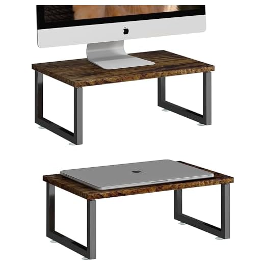 Simple Trending 2-Pack Wooded Monitor Stand Riser, Desk Organizer Stand with Anti-Slip Suction Cup for Laptop, Computer, iMac, Pc, Antique Brown