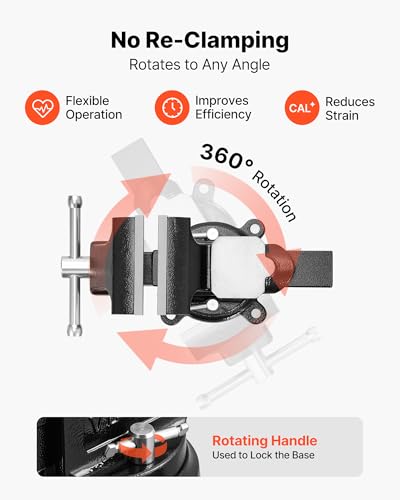 Image of VEVOR Heavy Duty Bench Vise, 4 inch Jaw Width, Multi-Purpose Ductile Iron Bench Vise with Anvil and 360-Degree Locking Swivel Base, 2.24 inch Throat Depth, 4.7 inch Max Jaw Opening, for Drilling, Pipe Cutting