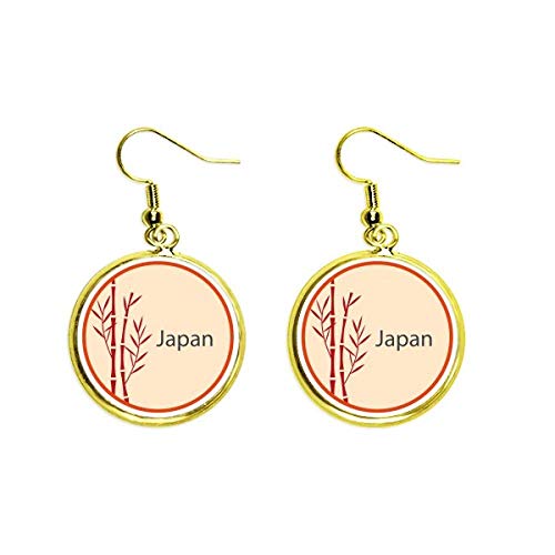 Pendientes de oro estilo cultura japonesa joyería mujer con patrón de bambú rojo colgante