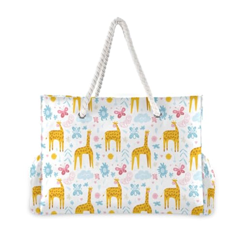 Giraffes Beach Bag & Travel Tote Bag Large Sandproof with Zipper Closure, Wet Pouch for Swim Gym Travel, Lightweight Foldable Outdoor Bag2