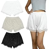 Chanseen 3 Pairs of Pettipants Slip Shorts for Women Under Dress Bloomers Half Slip Culotte Shorts Split Skirt (Black, White, Champagne)