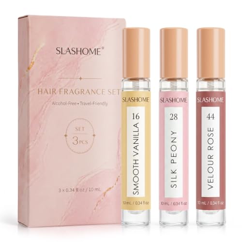 Image of slashome Hair Perfume Set for Women, 3x10mL Alcohol-Free Hair & Body Mist | Smooth Vanilla, Silk Peony & Velour Rose, Long-Lasting Fragrance for Hair, Travel-Size Scents for Daily Wear & Gift for Her
