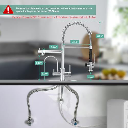 Image of Fapully 3 in 1 Kitchen Faucet with and Pull Down Sprayer, Chrome | Water Filler Faucet, Commercial Kitchen Sink Faucet with Drinking Water Faucet for 1 or 3 Holes Sink