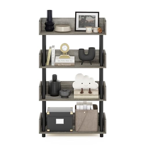 Image of Furinno TURN-N-TUBE 4-Tier Display Shelf, Storage Shelves, Book Shelf, Open Shelves with Rounded Corner Top Edges, for Organization and Storage, Living Room, Home Office, French Oak
