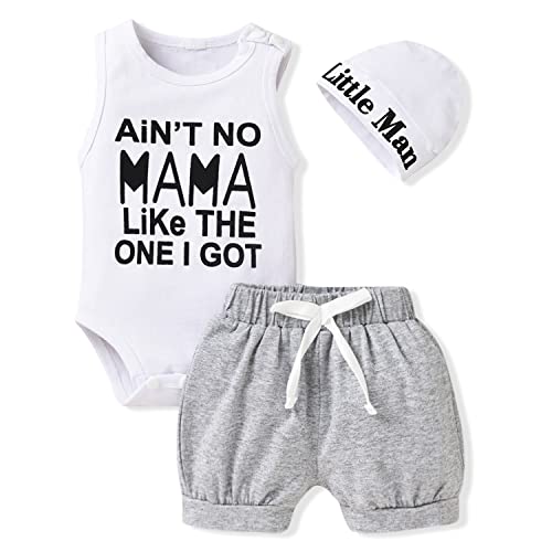 Image of Aalizzwell Baby Boys Summer Clothes Sleeveless Bodysuit Shorts Outfit