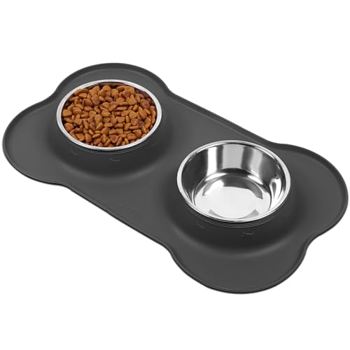 VIVAGLORY Hundenapf Splashfree Fressnapf Hund, Futternapf Hundeschüssel Silikonmatte Unterlage für Camping, Edelstahl Silikon Rutschfester rutschfest, S, Grau