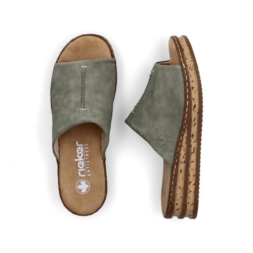 Rieker Damen Pantoletten 62905, Frauen Slipper,Schlupfschuhe,schluepfschuhe,Slip-ons,Backless Slipper,Gartenschuhe,grün (53),39 EU / 6 UK