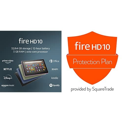 Fire HD 10 Tablet (64 GB, Black, Lockscreen Ad Supported) + 2-Year Protection Plan
