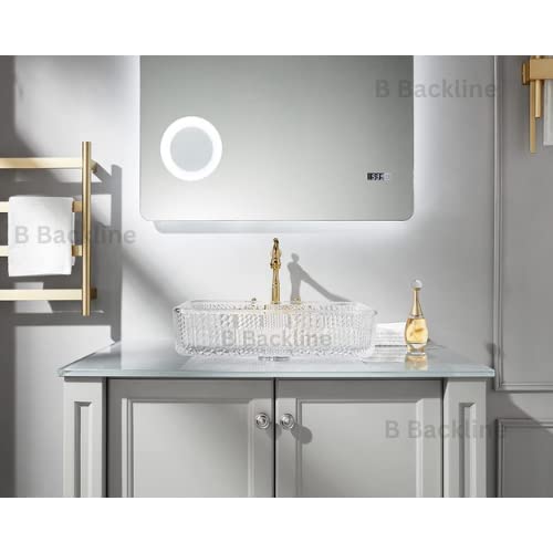 Image of B Backline Luxury Glass Basin /Table Top Crystal Glass Wash Basin Over Counter /Counter Top Wash Basin For Bathroom & Living Room 17.5 X 13 X 4 Inches (Glass Basin) (5 Years Glaze Warrenty)