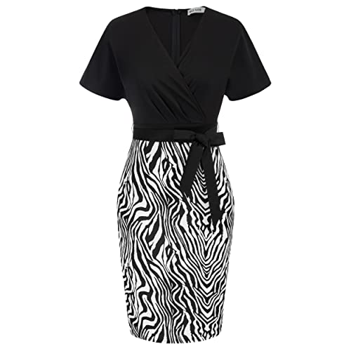 Plus Size Bodycon Dresses V Neck Midi Pencil Evening Night Party Sexy Wrap Dress Zebra Print 3XL