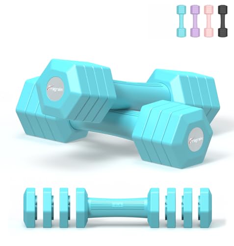 Adjustable Dumbbells Set, 4 in 1 Hand Weights Set for Women Men 10 LB/ 12 LB Dumbbell Pair Each 2lbs 3lbs 4lbs 5lbs Weights Dumbbells Set with TPU Soft Rubber Handle for Home Gym Exercise Fitness