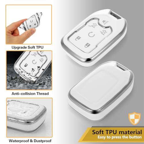 Image of Key Fob Cover for GMC Yukon, White Braided Loop, Silver Edge