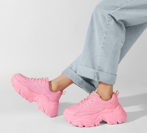 Image of LUCKY STEP Chunky Sneakers for Women Platform Tennis Fashion Dad Shoes Mesh Breathable Casual Wedge Lace Up Walking Sneakers