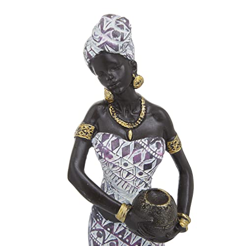 Deco 79 Polystone Woman Standing African Sculpture With Intricate Details, Set Of 2 3"W, 13"H, Multi Colored #TOP3