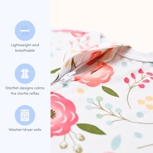 Image of SleepingBaby Zipadee-Zip Transition Swaddle - Cozy Baby Swaddle Blanket with Zipper Convenience - Roomy Wearable Blanket for Easy Diaper Changes - Pretty Pink Poppy, Medium (6-12 Month)
