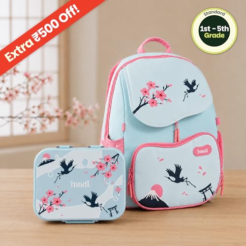 Image of Basil Kids School Combo | Wander 20L School Backpack + Bento Box Neo 1000ml Stainless Steel Lunch Box | Super Swoosh